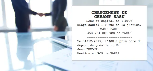 annonce legale changement gerant sasu